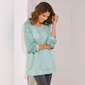 Soft Surroundings Sweater Pullover Tunic Sweatshirt Aqua Size Small